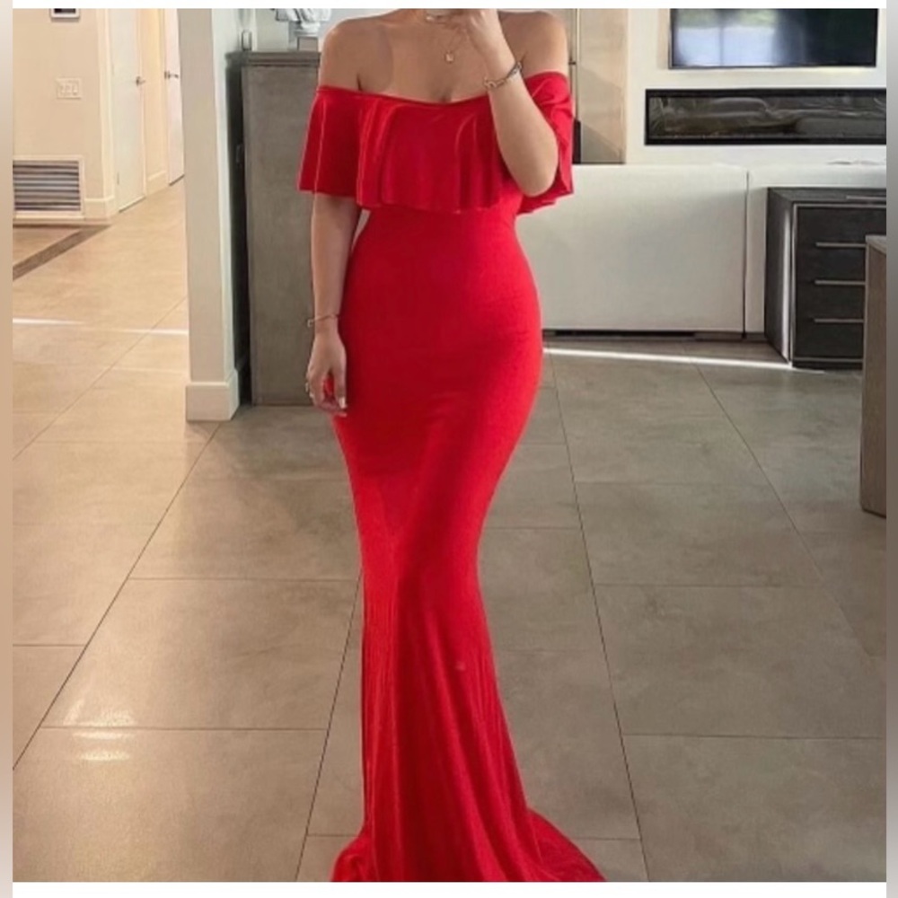 Red Estelle Ruffled Maxi Dress